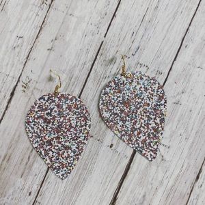 4/$15 White Glitter Faux Leather Earrings